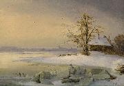 Theodor Hosemann Blick uber die Havel auf das winterliche Brandenburg. oil painting